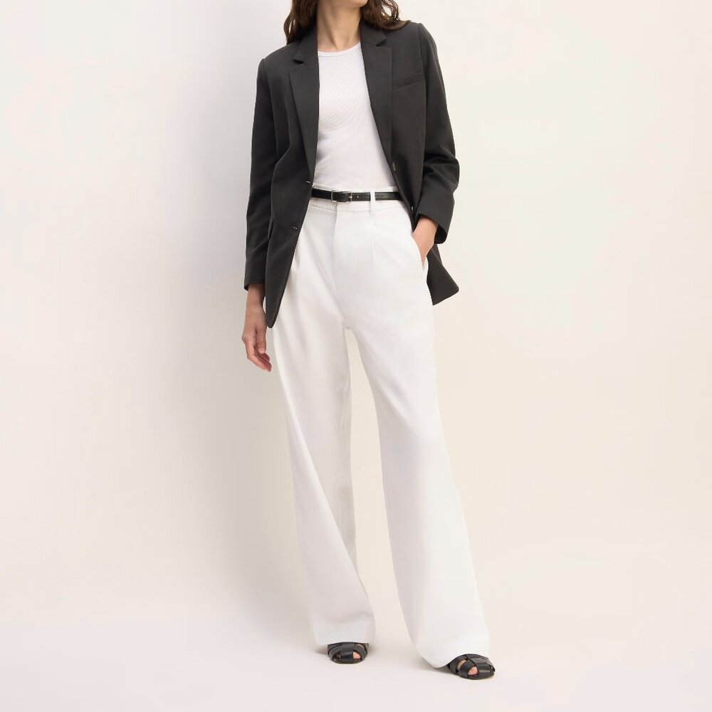 Everlane "Draper" Wide Leg Pleated Pant, size 16s, white